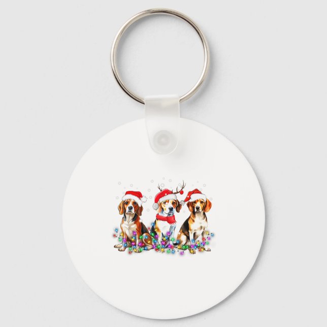 Beagle Dog Christmas Lights Cute Pet Matching Fami Nyckelring (Framsida)