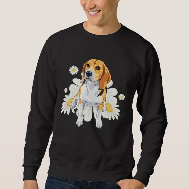 Beagle Dog Daisy Flower Floral Beagle Lång Ärmad Tröja (Framsida)