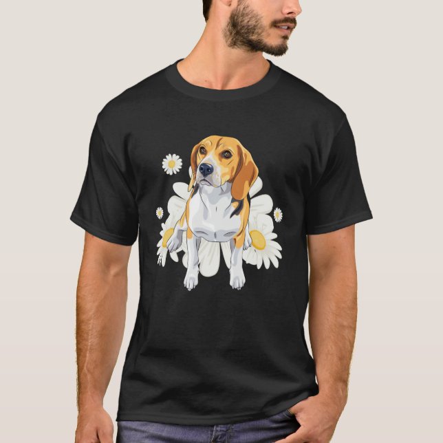Beagle Dog Daisy Flower Floral Beagle T Shirt (Framsida)