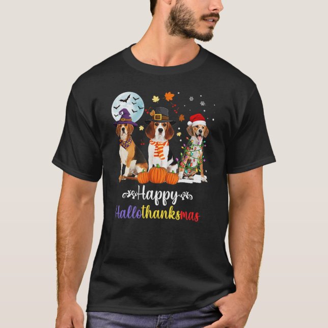 Beagle Dog Halloween Merry Christmas Happy Halloth T Shirt (Framsida)