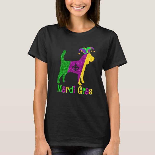 Beagle Dog Lover Mardi Gras Carnival Jester Premiu T Shirt (Framsida)