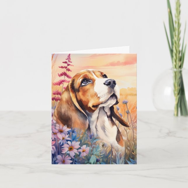 Beagle Dog Lover with Wildflower Meadow Anteckningskort (Framsida)