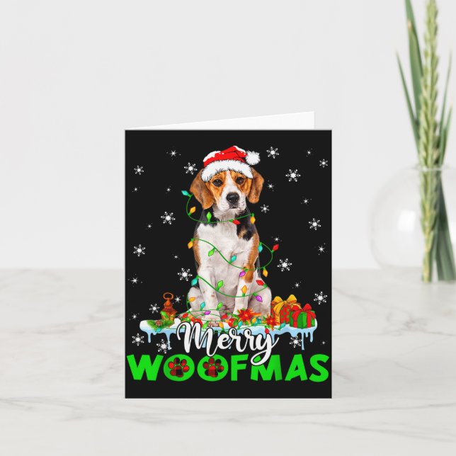 Beagle Dog Merry Woofmas Funny Xmas Lights Santa H Kort (Framsida)