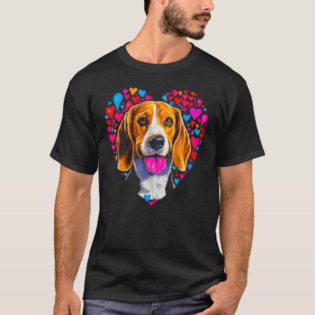 Beagle Dog Red Heart T Shirt (Framsida)
