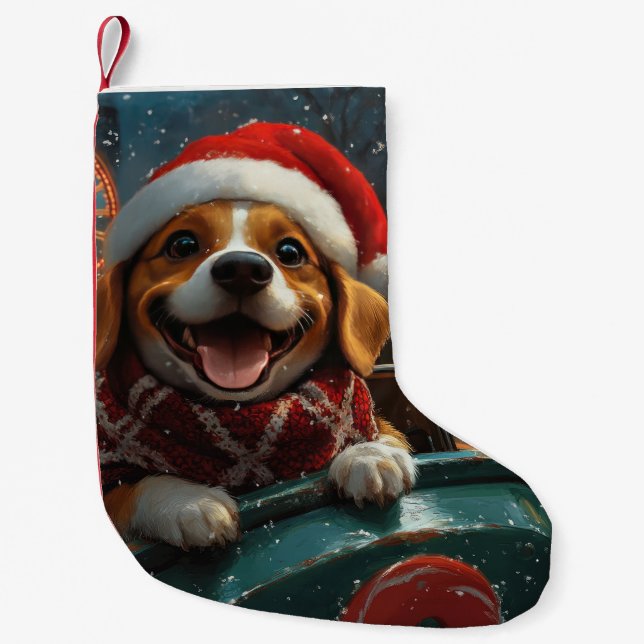 Beagle Dog Roller Coaster Jul Liten Julstrumpa (Framsidan)