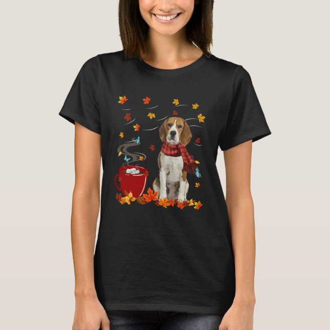 Beagle Dog Scarf Fall Chocolate Autumn T Shirt (Framsida)