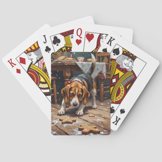 Beagle Dog Tracking Gingerbread Christmas Fun Art Casinokort (Baksidan)