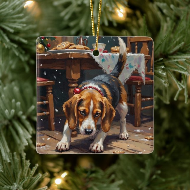 Beagle Dog Tracking Gingerbread Christmas Fun Art Julgransprydnad Keramik (Träd)