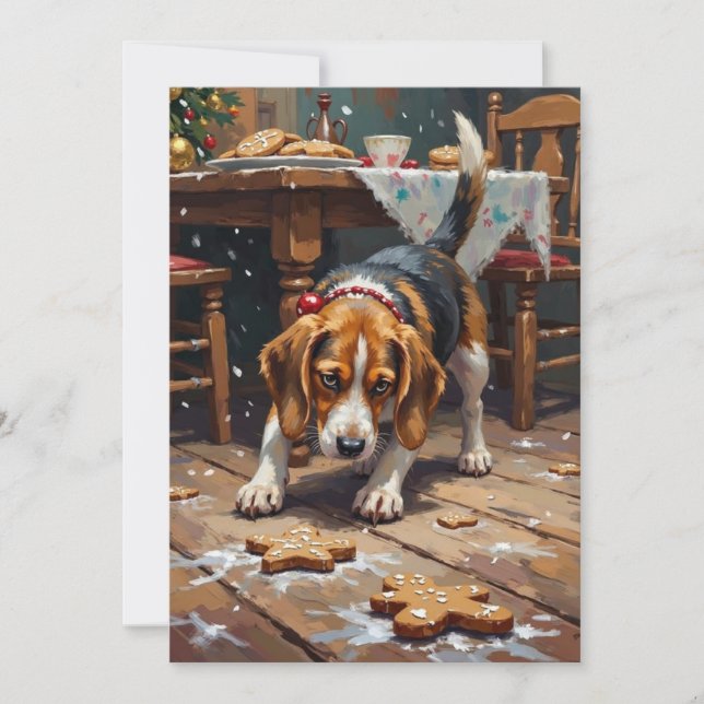 Beagle Dog Tracking Gingerbread Christmas Fun Art Julkort (Framsida)