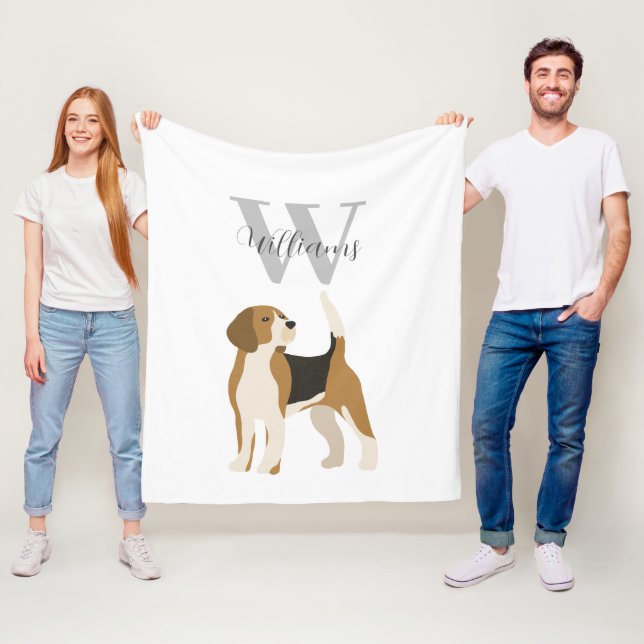 Beagle Dog Watercolor Monogram Name  Fleecefilt (På plats)
