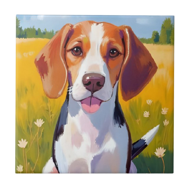 Beagle Dog Watercolor Pet Painting Kakelplatta (Framsidan)