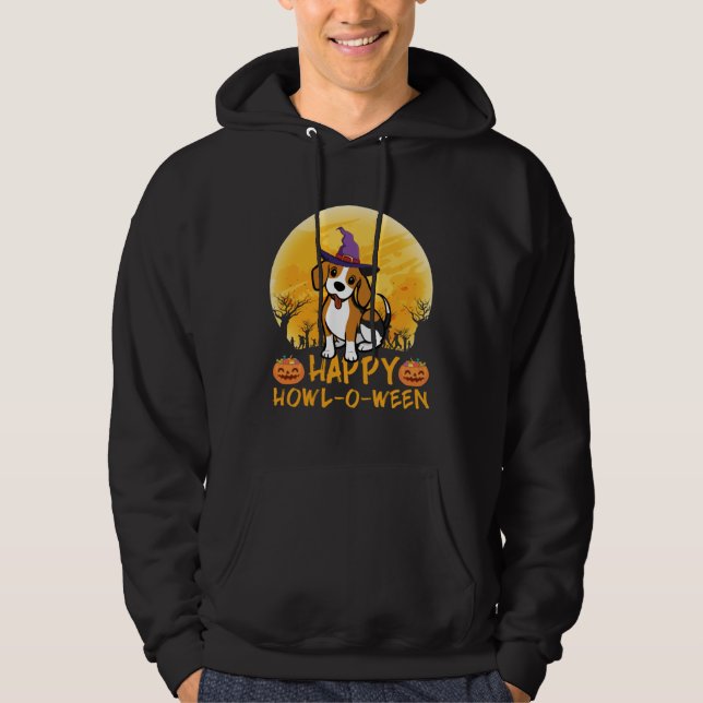 Beagle Dog Witch Scary Moon Halloween Happy Howl o Hoodie (Framsida)