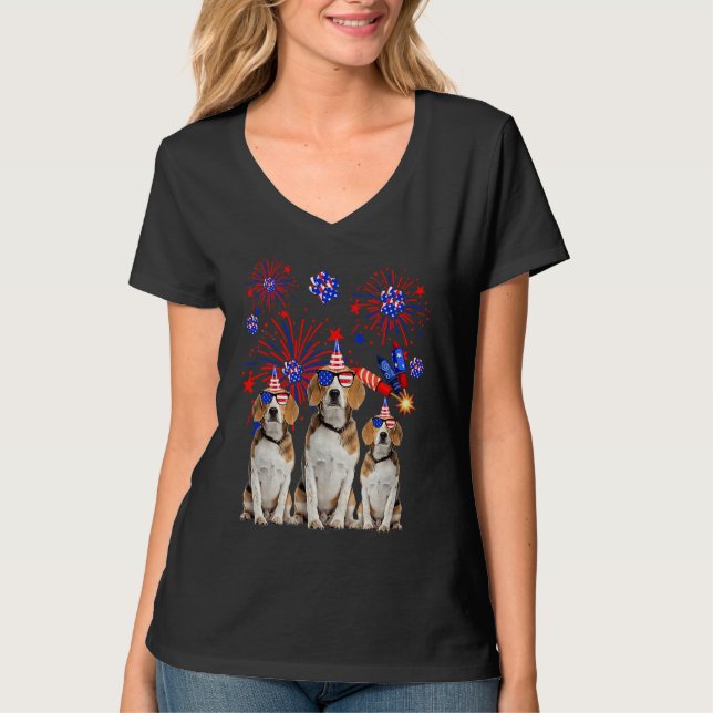 Beagle Dogs American Flag  Happy 4th of July T Shirt (Framsida)