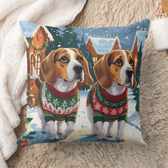 Beagle Dogs Christmas Snow Holiday Kudde (Filt)