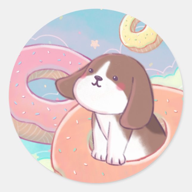 Beagle & Donuts Runt Klistermärke (Framsida)