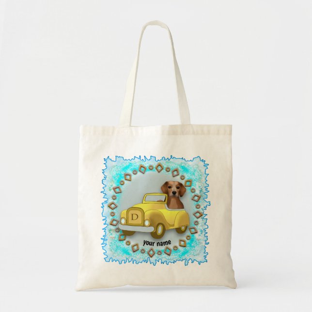 Beagle Driving Car Tote Bag Tygkasse (Framsidan)