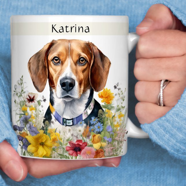 Beagle Fält från Blommor ditt namn Kaffemugg (Skapare uppladdad)