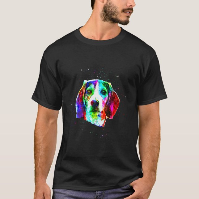 Beagle Färg Stänk Pop Art Modern T Shirt (Framsida)