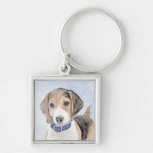Beagle-färgning - Cute Original Hund Art Fyrkantig Silverfärgad Nyckelring
