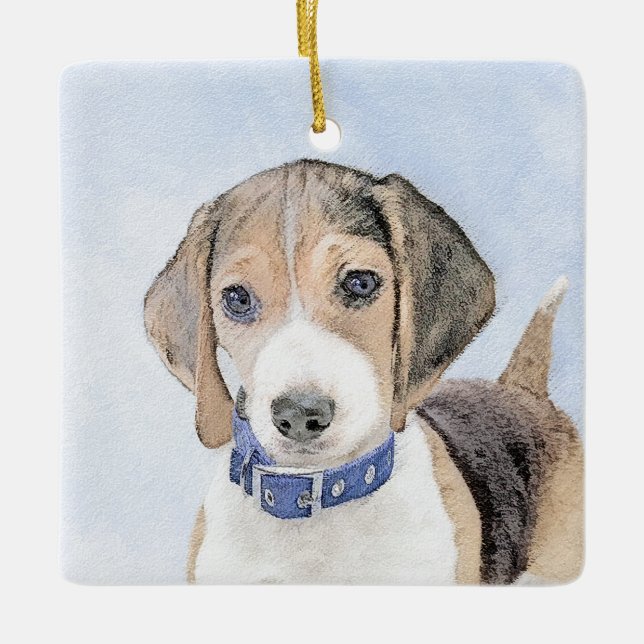 Beagle-färgning - Cute Original Hund Art Julgransprydnad Keramik (Framsida)