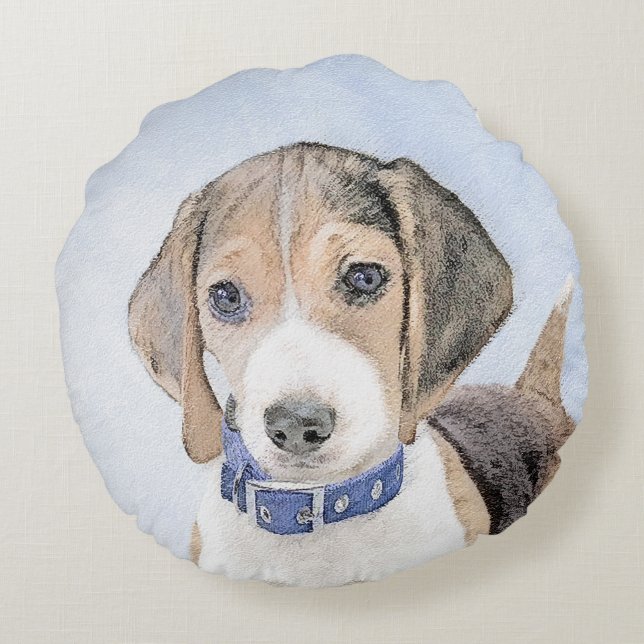 Beagle-färgning - Cute Original Hund Art Rund Kudde (Baksidan)