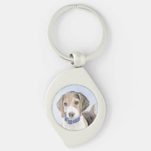 Beagle-färgning - Cute Original Hund Art Swirl Silverfärgad Nyckelring