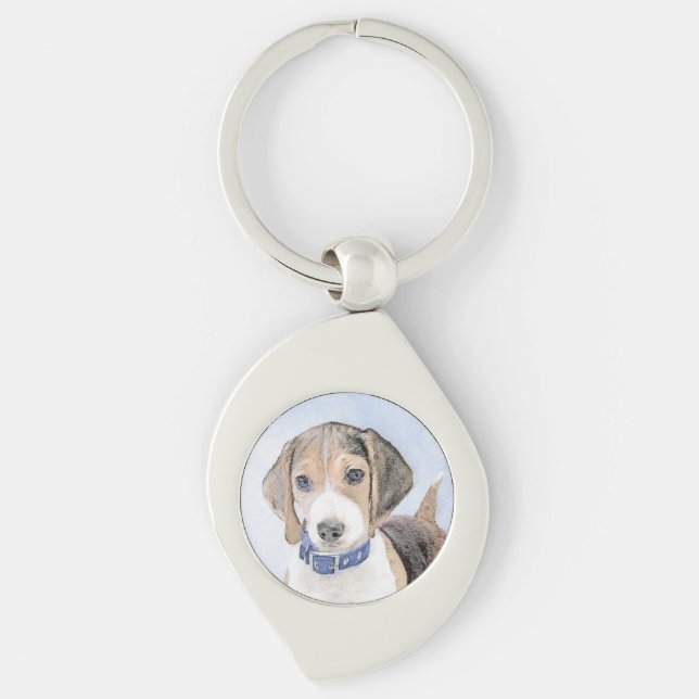 Beagle-färgning - Cute Original Hund Art Swirl Silverfärgad Nyckelring (Framsidan)