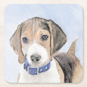 Beagle-färgning - Cute Original Hund Art Underlägg Papper Kvadrat