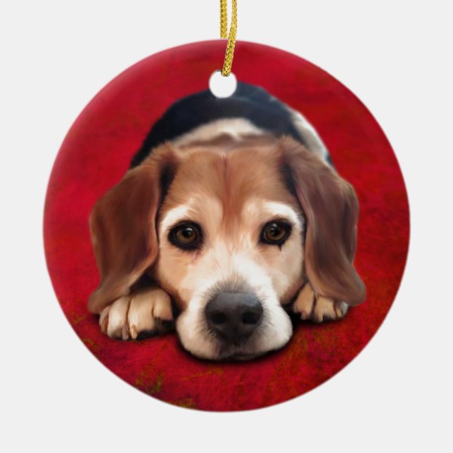 Beagle Fine Art Hund Art-målning Julgransprydnad Keramik (Framsidan)