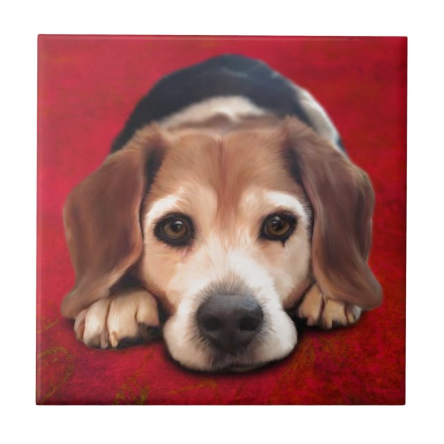 Beagle Fine Art Hund Art-målning Kakelplatta (Framsidan)