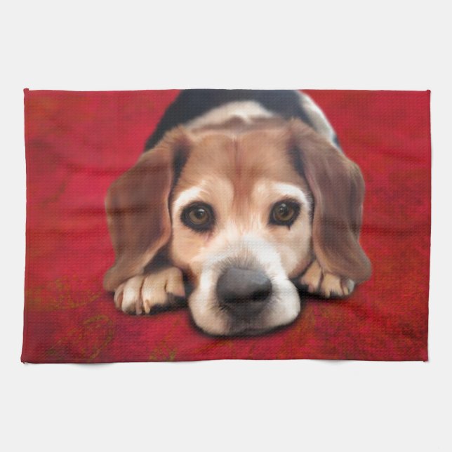 Beagle Fine Art Hund Art-målning Kökshandduk (Horisontell)