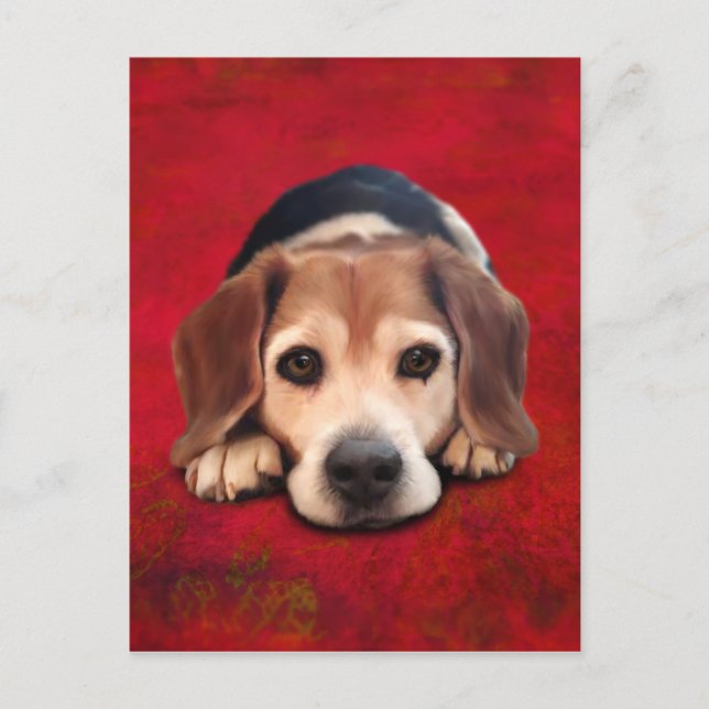 Beagle Fine Art Hund Art-målning Vykort (Framsida)