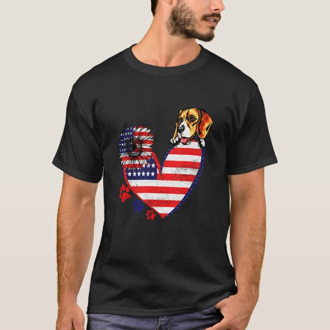 Beagle Flagga Solros Hund T Shirt (Framsida)