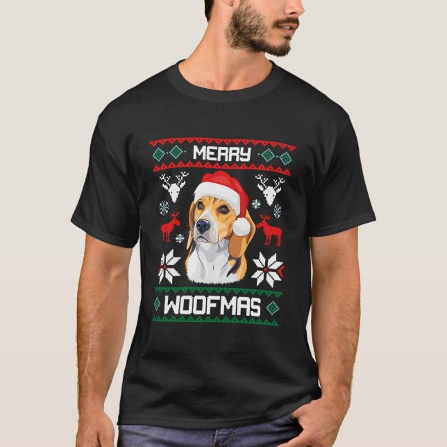 Beagle For Merry Woofmas Ugly T Shirt (Framsida)