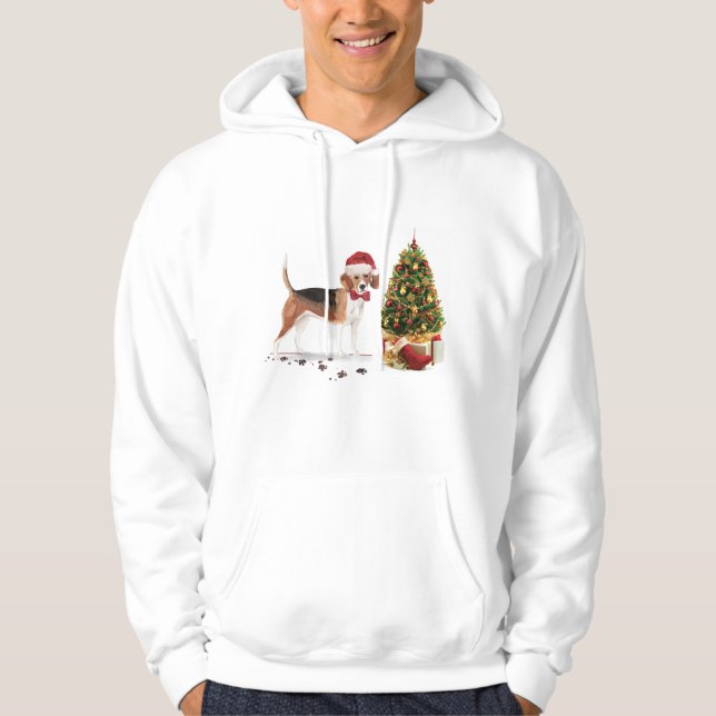 Beagle Funny jul Hund med Träd Hoodie (Framsida)