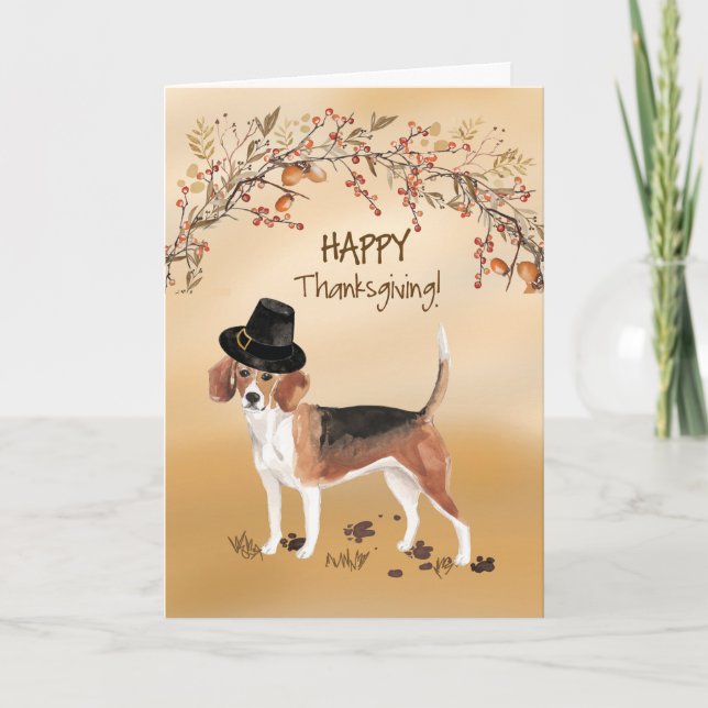 Beagle Funny Pilgrim Hat Thanksgiving Kort (Framsida)