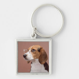 Beagle Fyrkantig Silverfärgad Nyckelring
