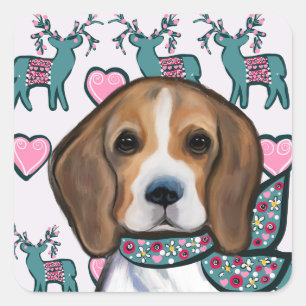Beagle Fyrkantigt Klistermärke
