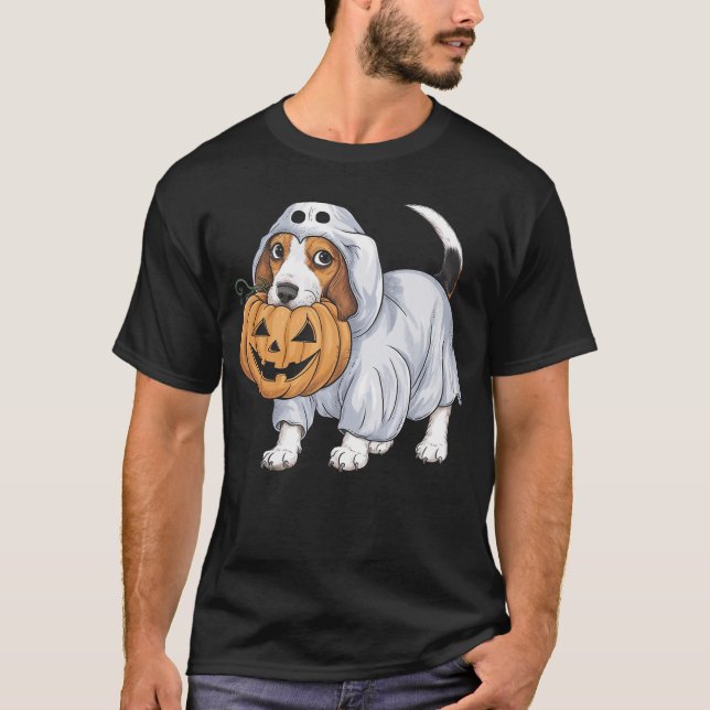 Beagle Ghost Dog Halloween T Shirt (Framsida)