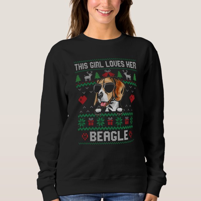 Beagle Girl Cool Ugly Christmas for Dog Mom Premiu T Shirt (Framsida)