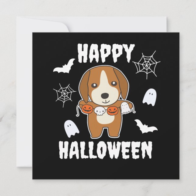 Beagle Glad Halloween Hundkostym Inbjudningar (Framsida)