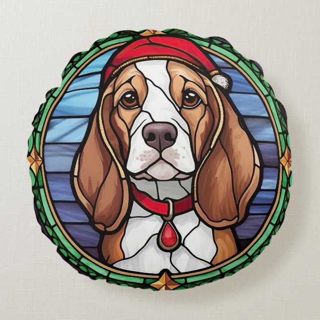 Beagle Glas-i-mosaik Jul Rund Kudde (Framsidan)