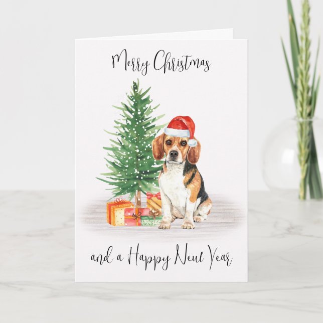 Beagle God jul Festive Santa Hund Helgkort (Framsida)