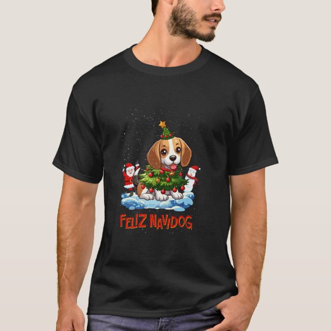 Beagle God jul Träd Ljus Hund X Mas Hundar T Shirt (Framsida)