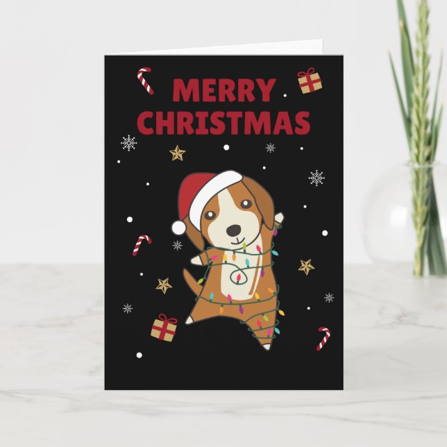Beagle God Jul Vinterdjur Hundkort Kort (Framsida)
