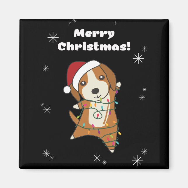 Beagle God jul Winter Animals Hund Magnet (Framsidan)