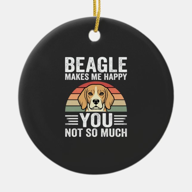 Beagle Gör Mig Glad Hundälskare Julgransprydnad Keramik (Framsidan)