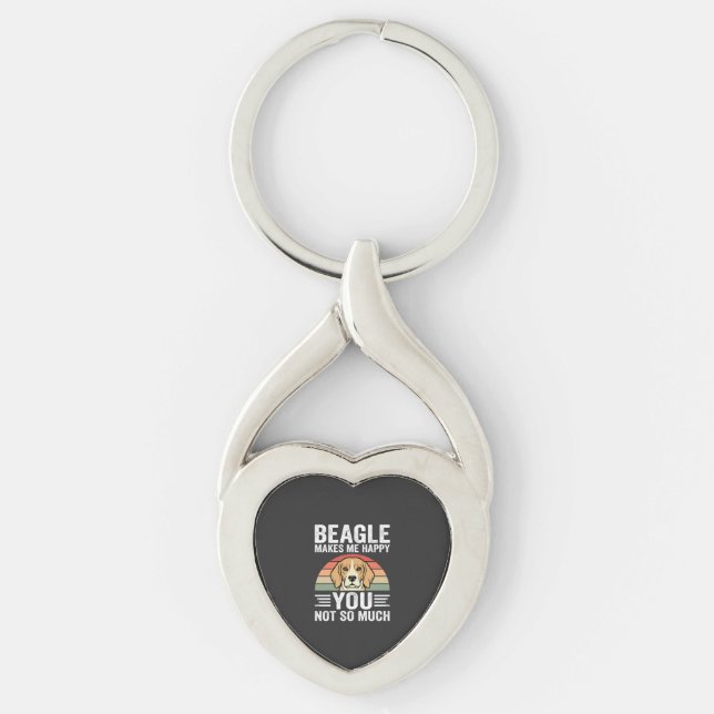 Beagle gör mig lycklig hundälskare twisted heart silverfärgad nyckelring (Framsidan)