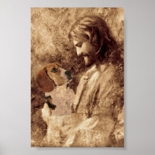 Beagle Gud Jesus ber oss om hjälp från hans Kärlek Poster