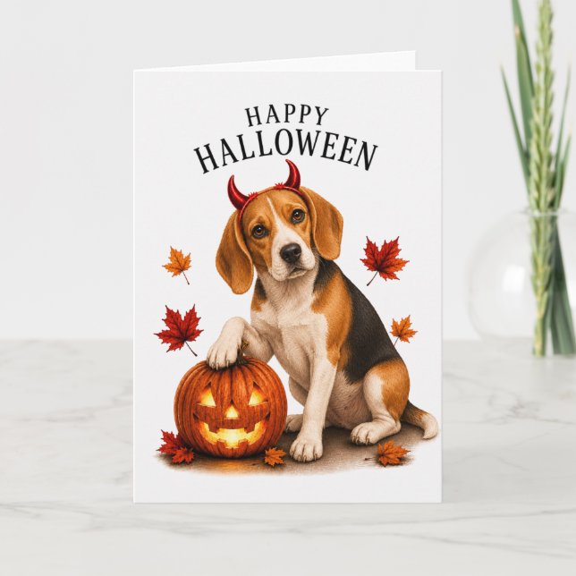 Beagle Halloween Djävulshund Kort (Framsida)